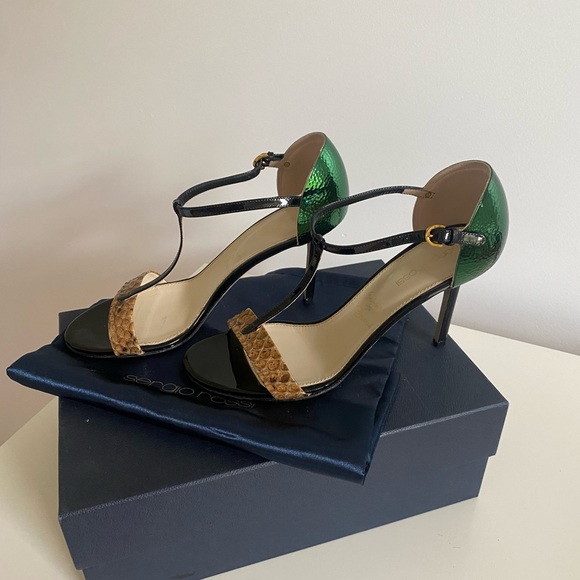 Sergio Rossi 💎 Black Patent Leather T-Strap Sandals - Size 38.5 (Fits US 8) - Picture 6 of 10